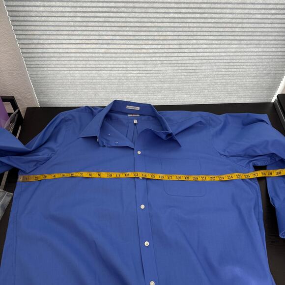 IZOD Blue Button Front Collared Dres Shirt Men's Size 18 34/35 - Picture 10 of 11